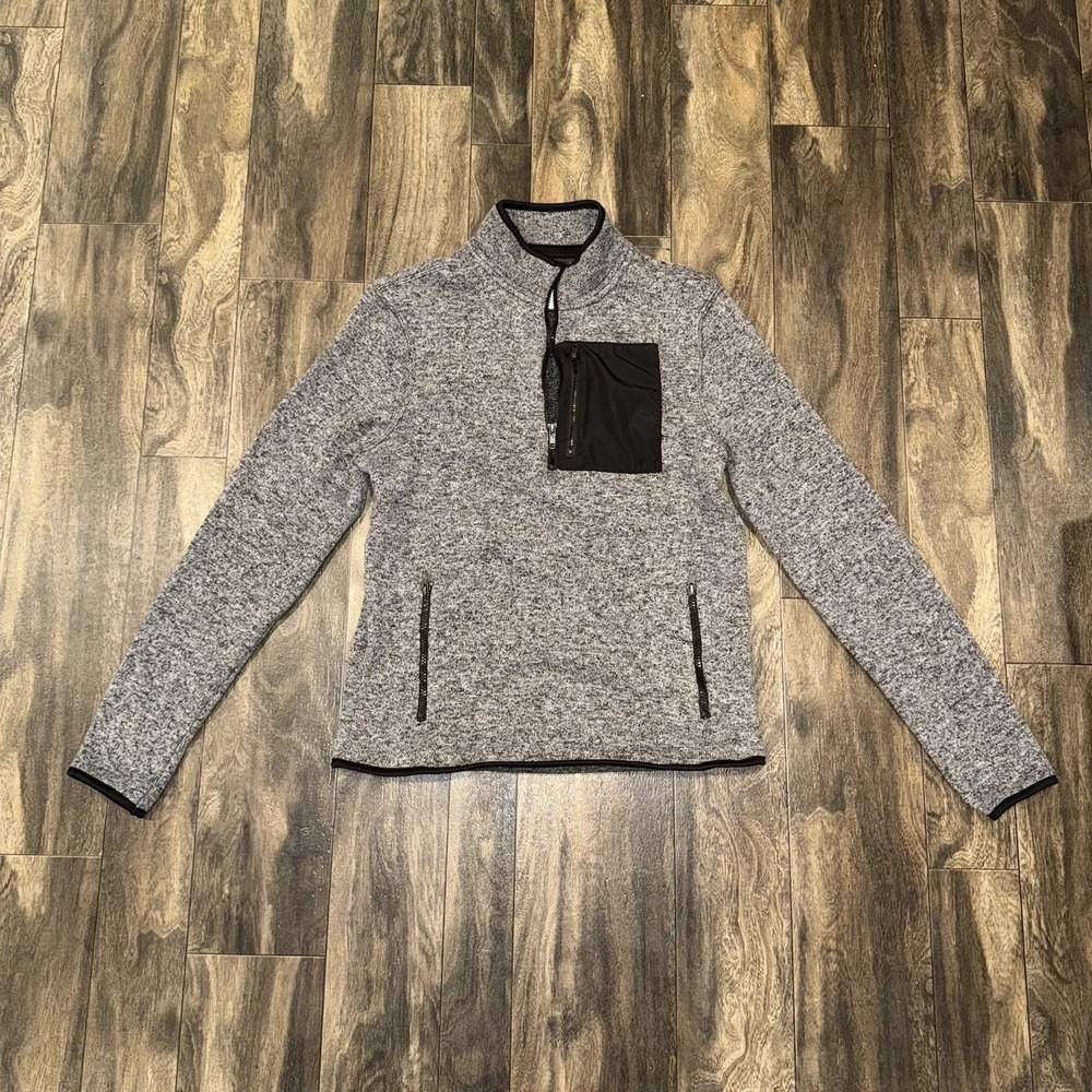 Aeropostale Men's Small Grey Fleece 1/4‎ Zip Pullover Jacket Zippered Pockets